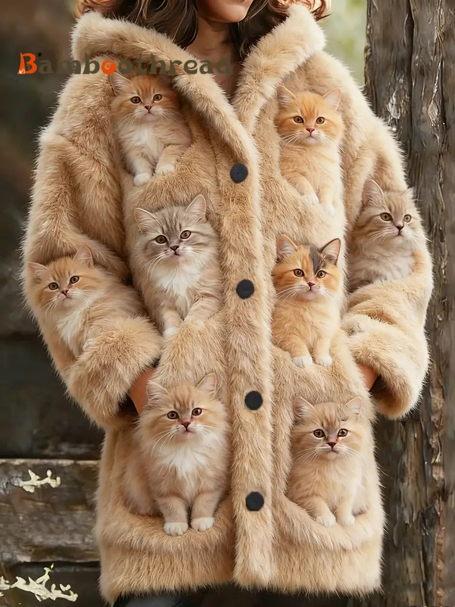 Women’s Flannel Cat Print Coats As picture / S