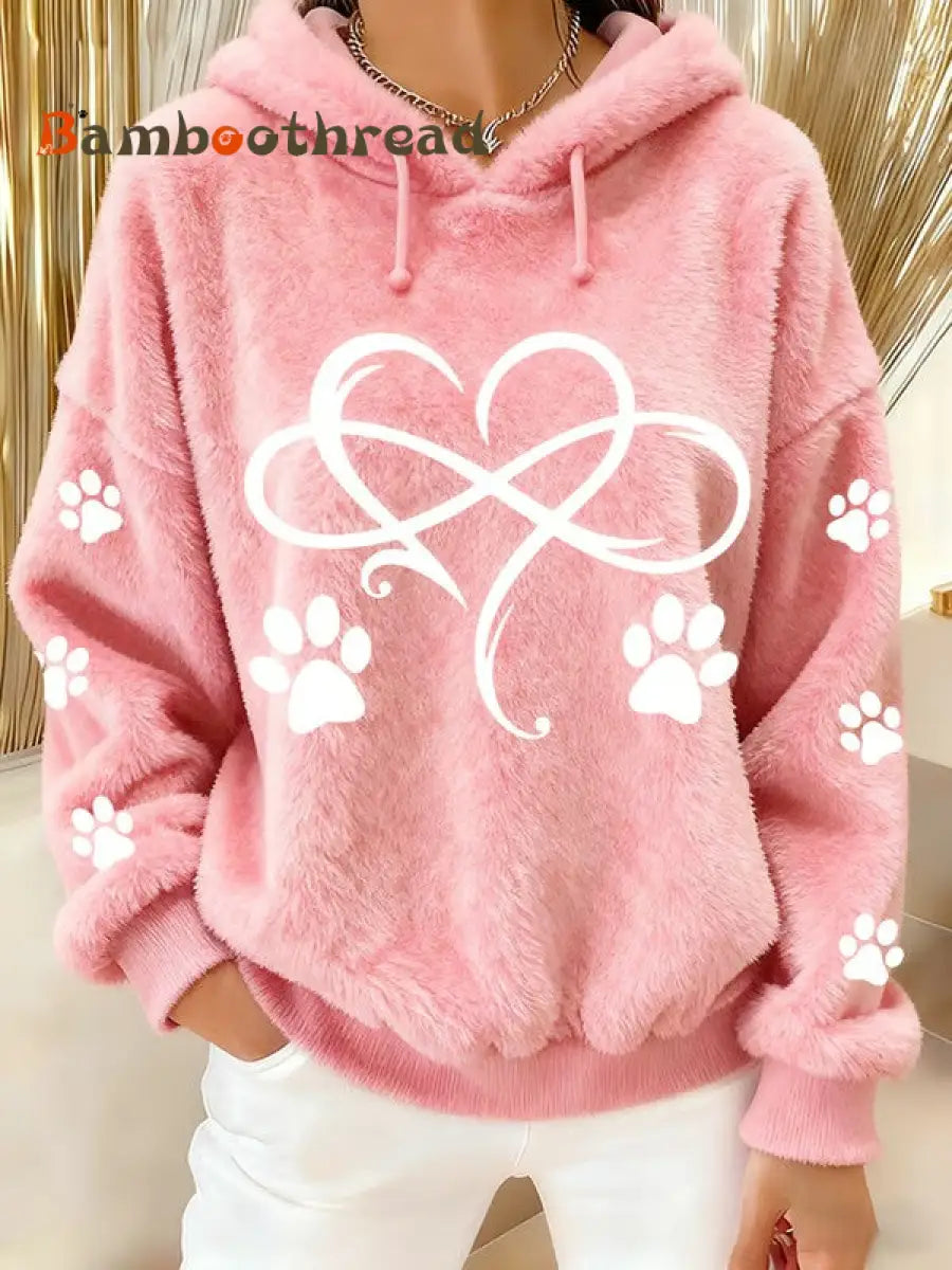 Women’s Fun Animal Printed Flannel Hoodie Pink / S
