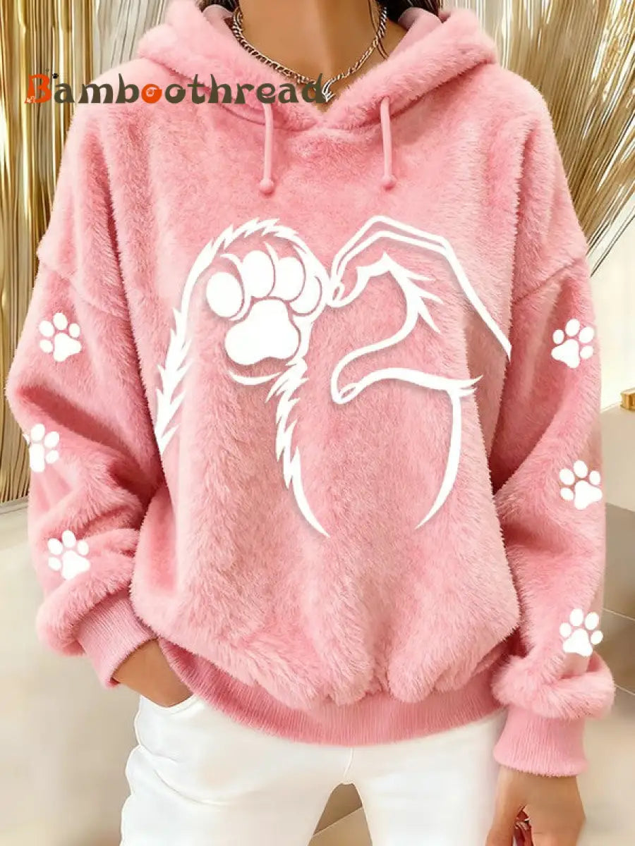 Women’s Fun Animal Printed Flannel Hoodie Pink / S