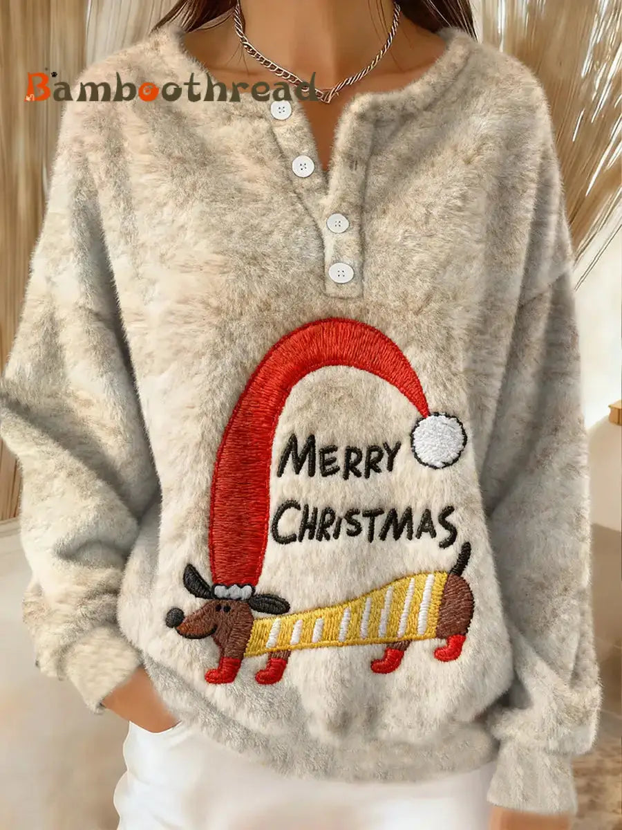 Women’s Funny Christmas Dachshund Pattern Flannel Hoodie As picture / S