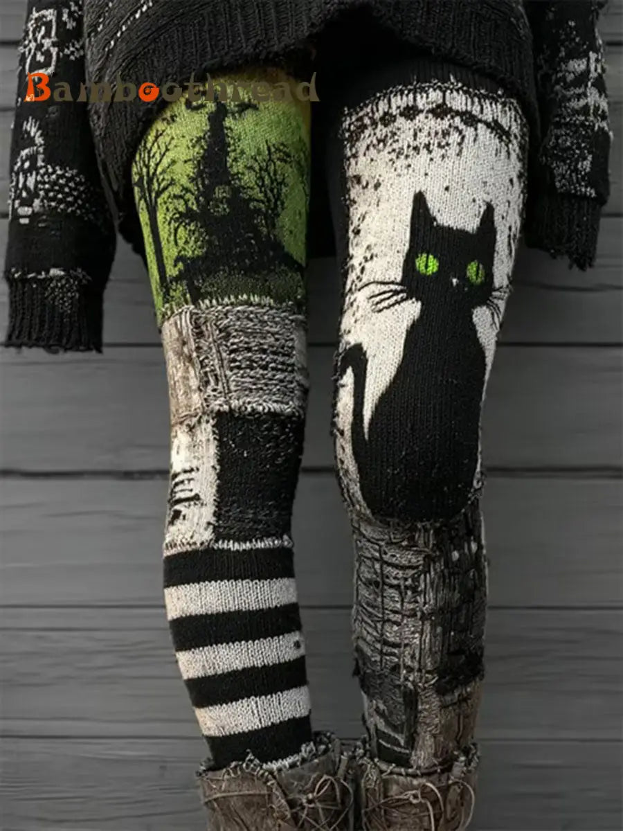 Women’s Halloween Cat Print Casual Leggings As picture / S