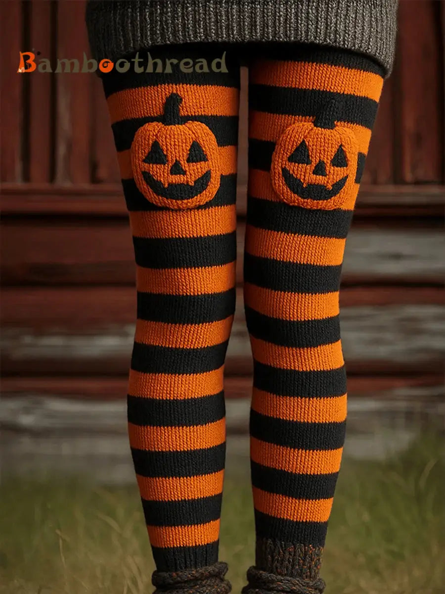 Women’s Halloween Pumpkin Stripes Bottoms Orange / S