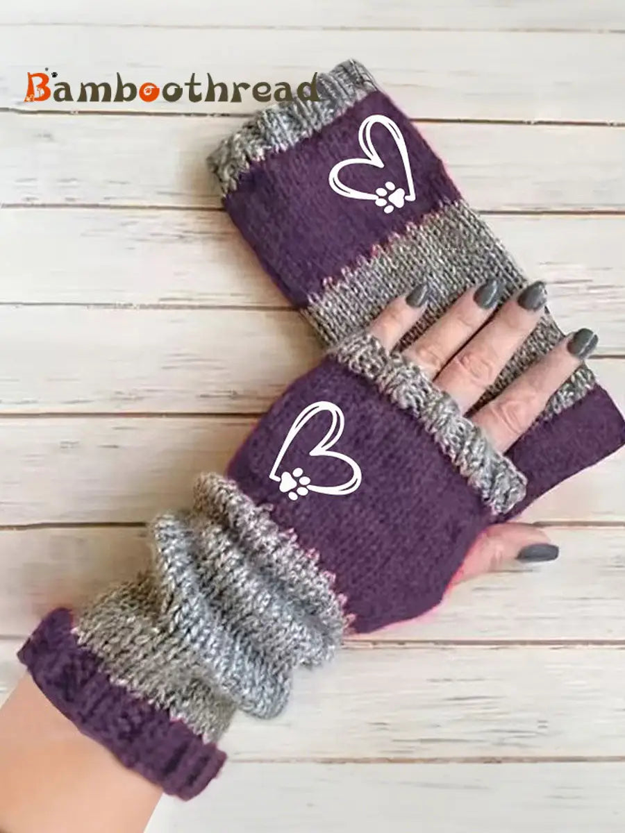 Women’s Heart-Shaped Footprint Gloves Purple / ONE