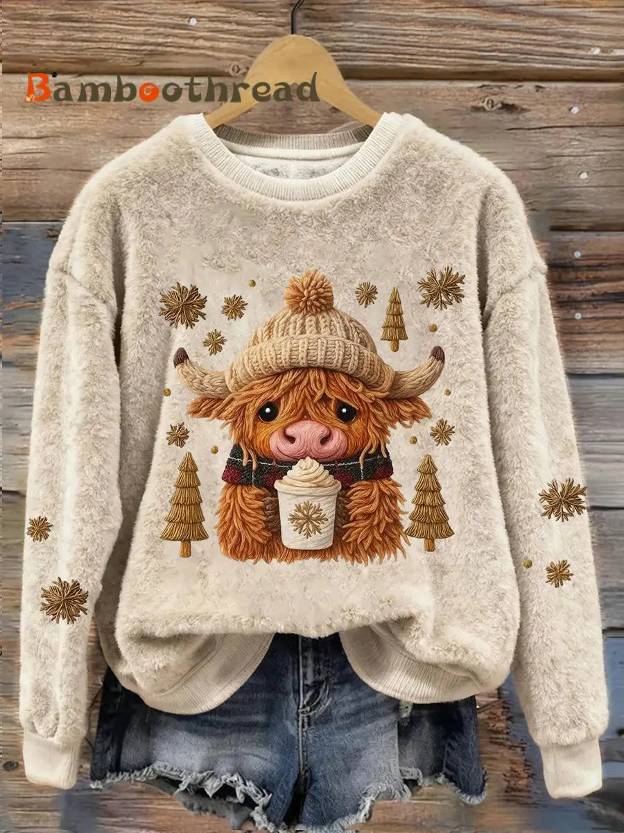 Women’s Highland Cow Animal Print Flannel Sweatshirt S