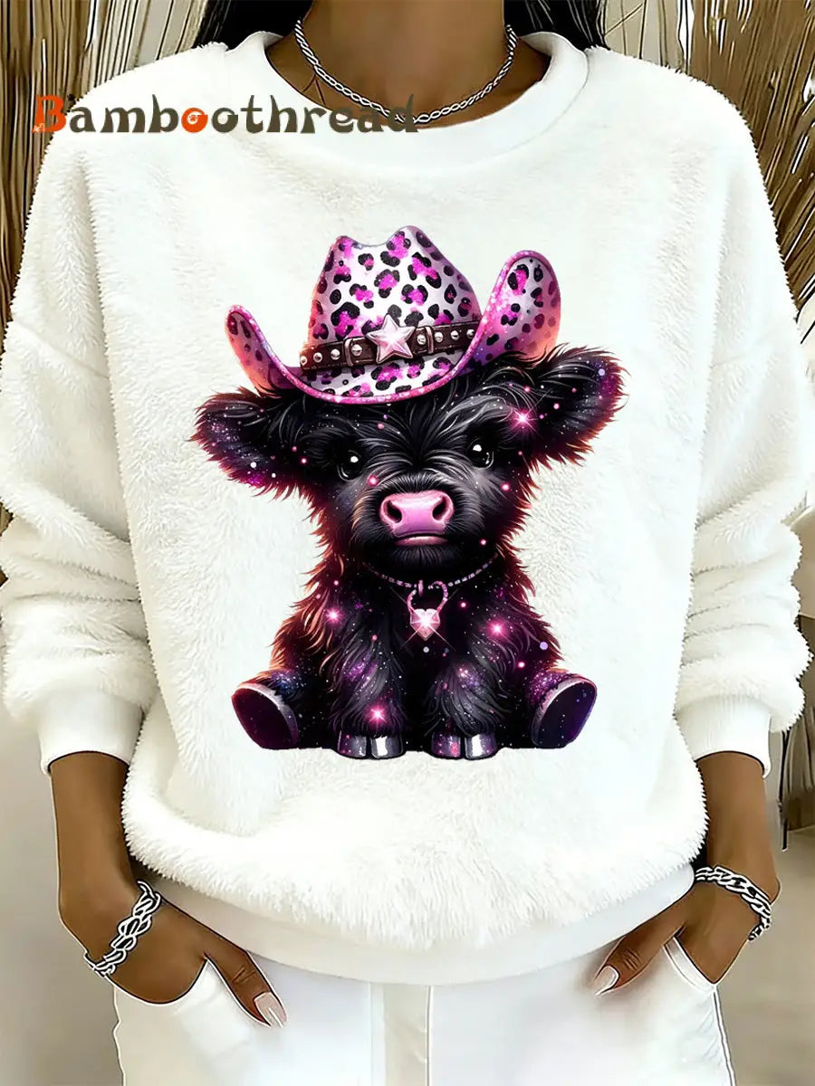 Women’s Highland Cow Animal Print Flannel Sweatshirt S