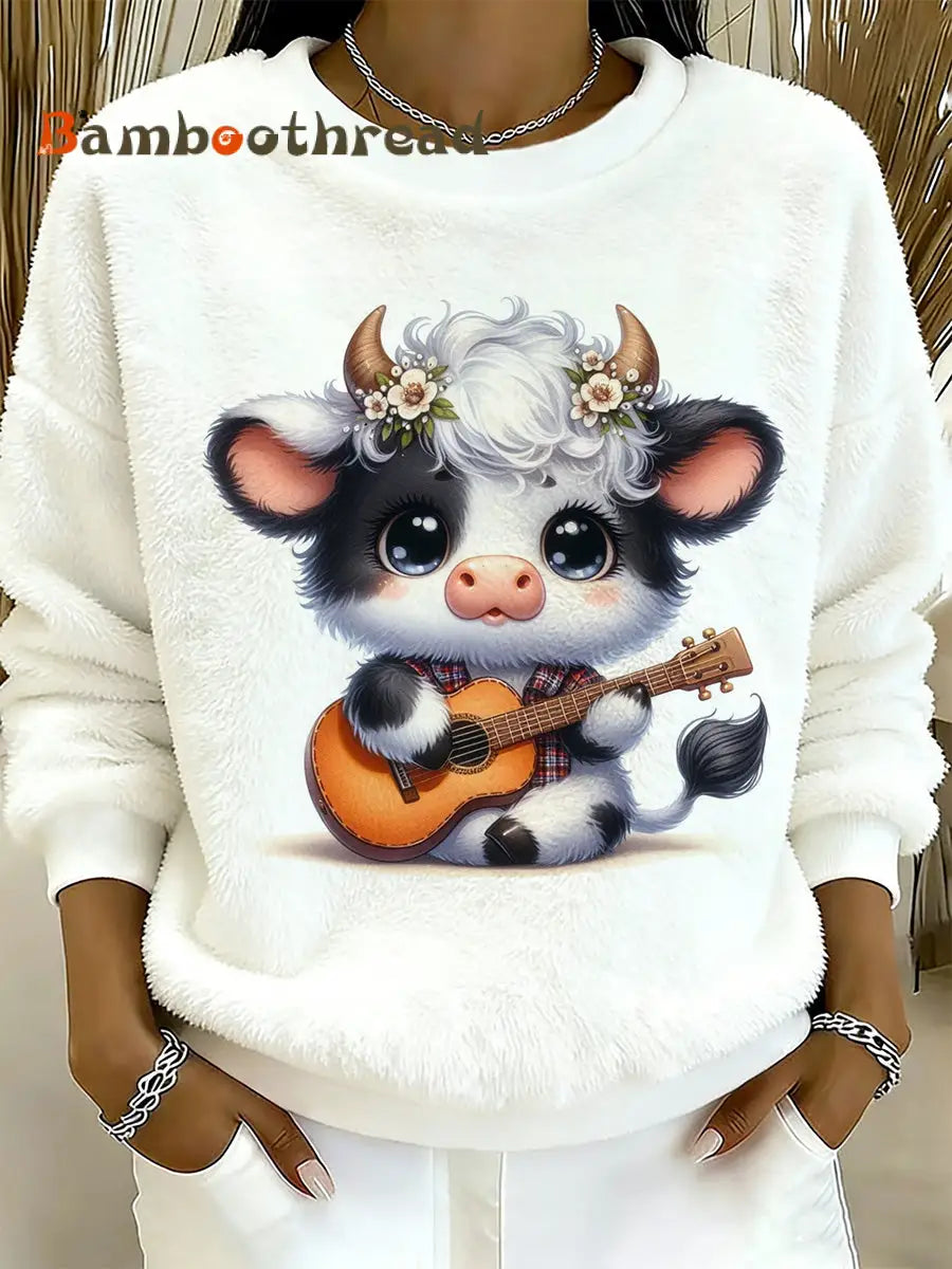 Women’s Highland Cow Animal Print Flannel Warm Sweatshirt A / S