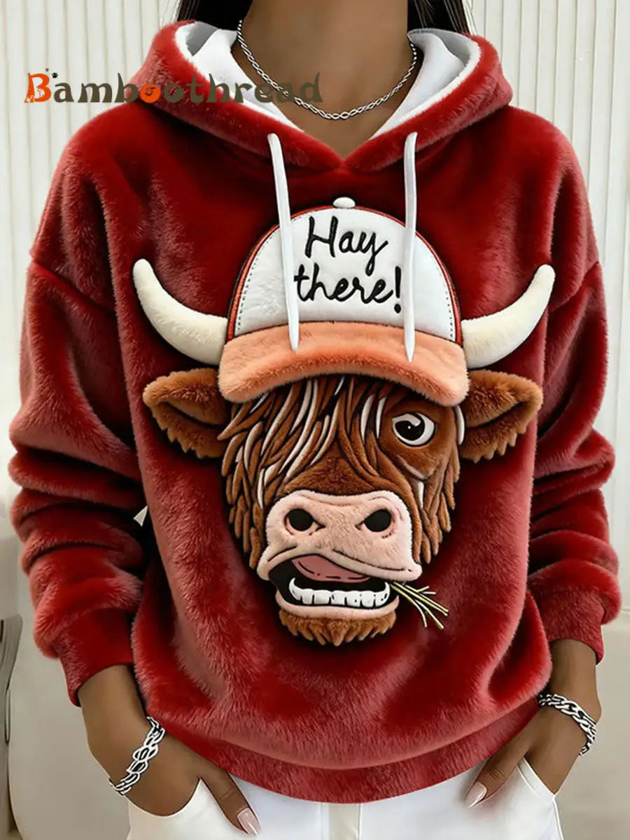 Women’s Highland Cow Art Print Casual Top Red / S