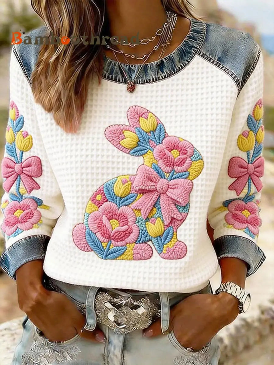 Women’s Rabbit Floral Print Casual Top White / S