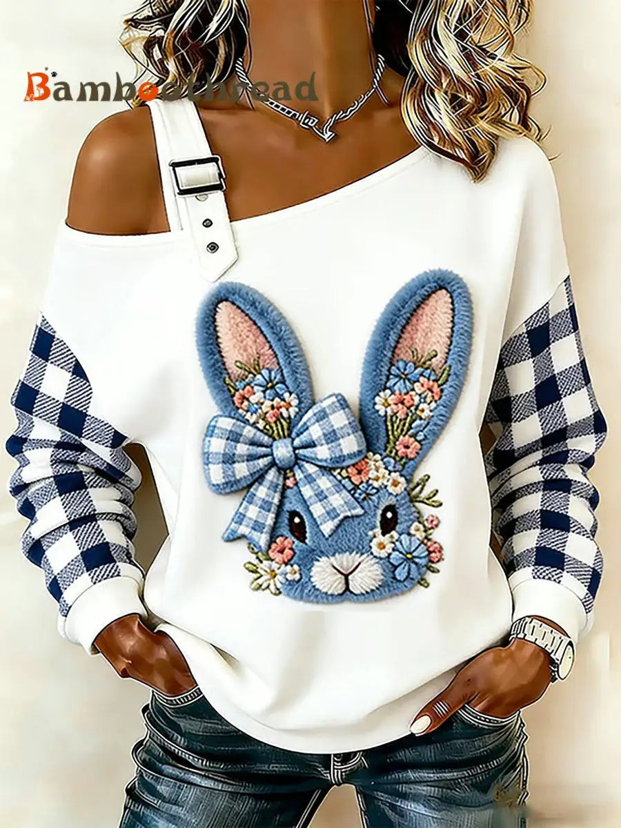 Women’s Rabbit Floral Print Casual Top White / S