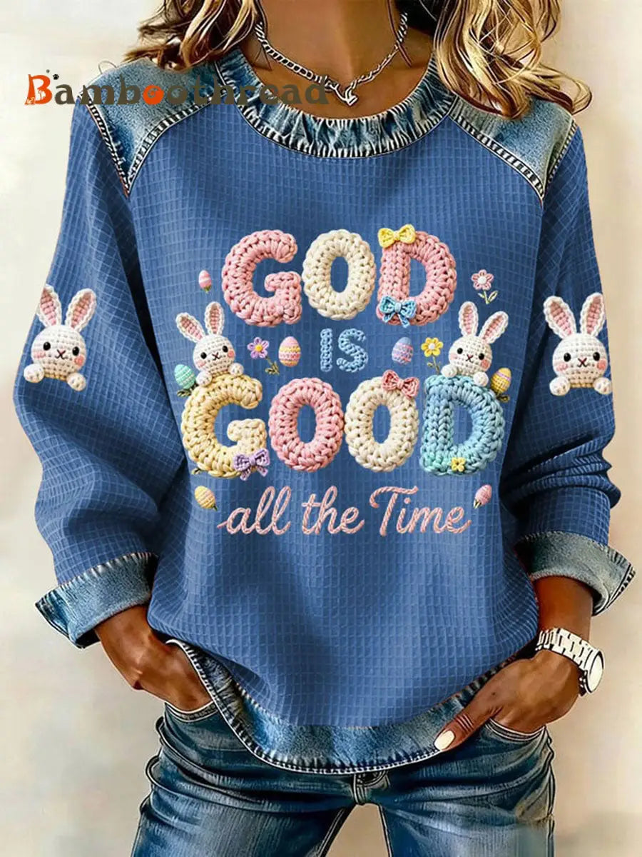 Women’s Rabbit Print Casual T-Shirt Blue / S