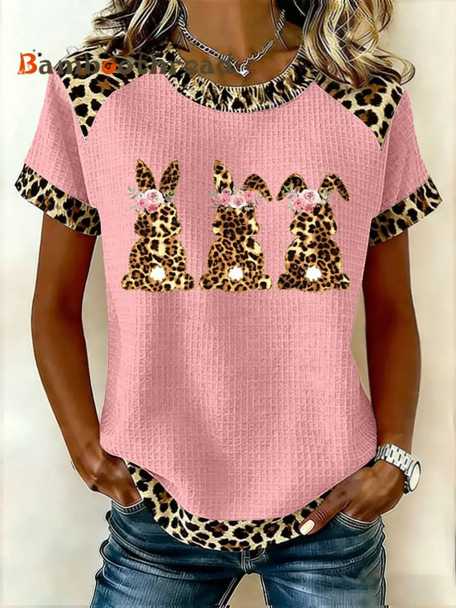 Women’s Rabbit Print Casual T-Shirt Pink / S