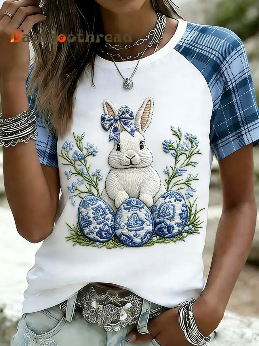 Women’s Rabbit Print Casual T-Shirt White / S
