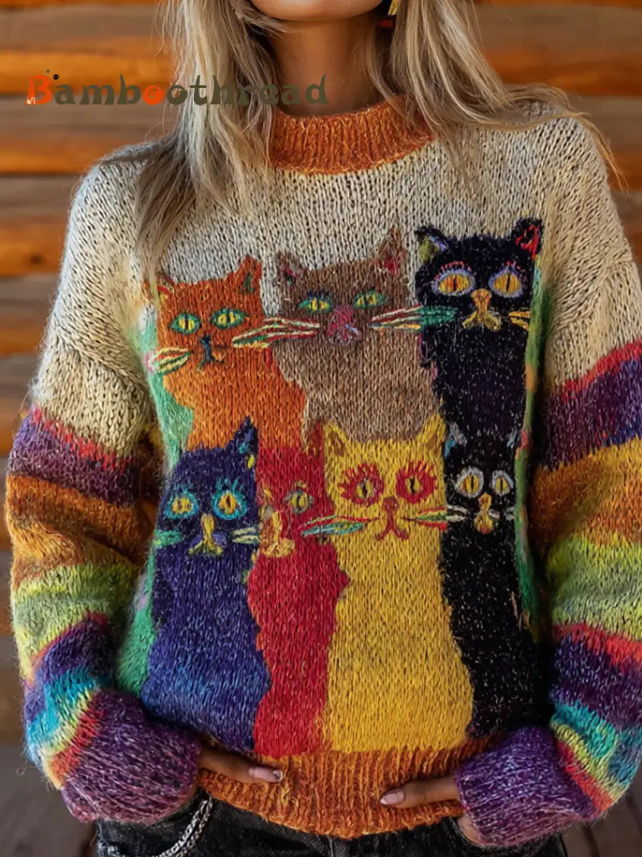 Women’s Retro Animal Art Casual Comfort Knit Top A / S