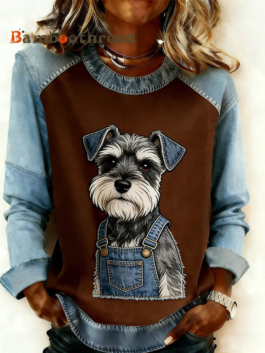 Women’s Retro Animal Art Print Comfortable Denim Patchwork Sweatshirt A / S