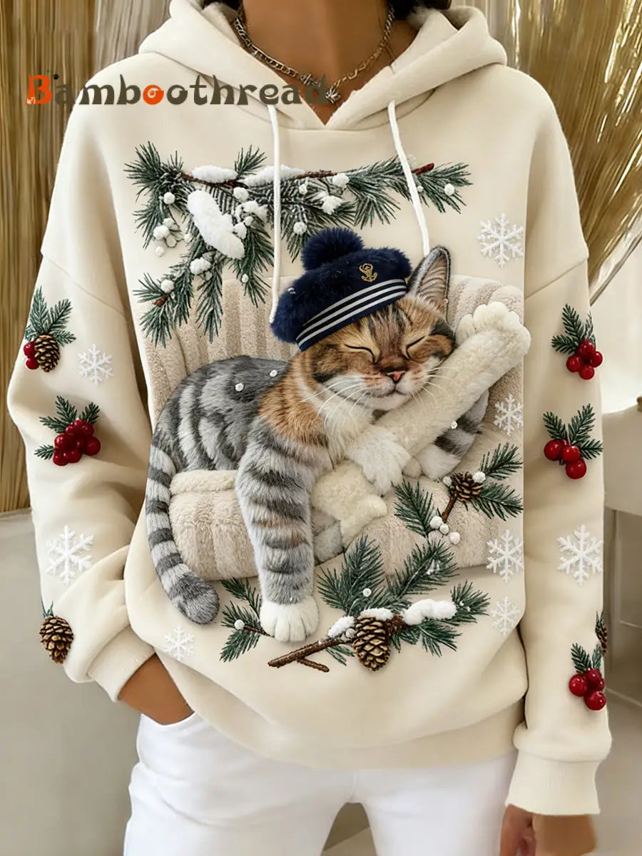 Women’s Retro Animal Art Print Comfortable Flannel Hooded Sweatshirt A / S