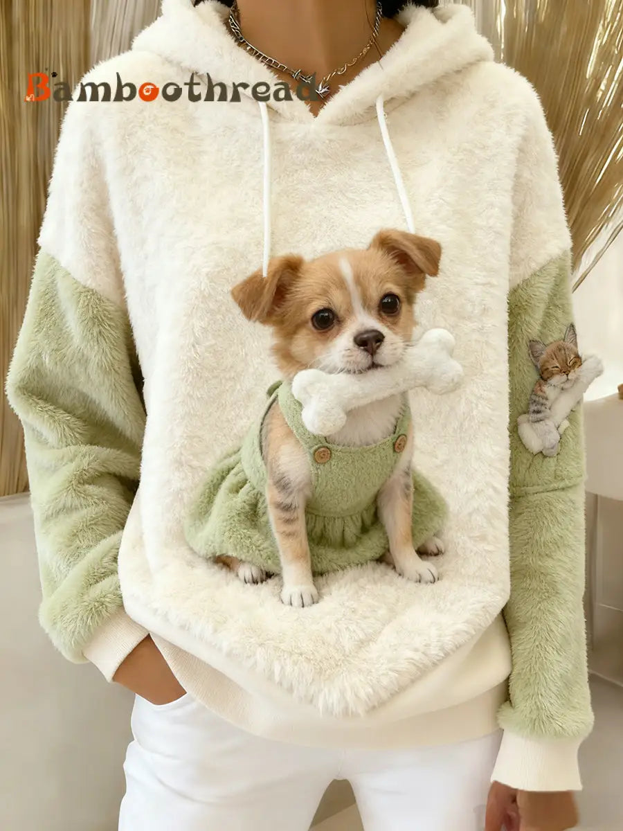 Women’s Retro Animal Art Print Comfortable Flannel Hooded Sweatshirt A / S