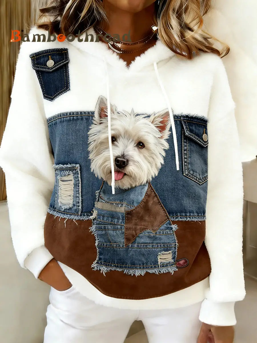 Women’s Retro Animal Art Print Comfortable Flannel Hooded Sweatshirt A / S