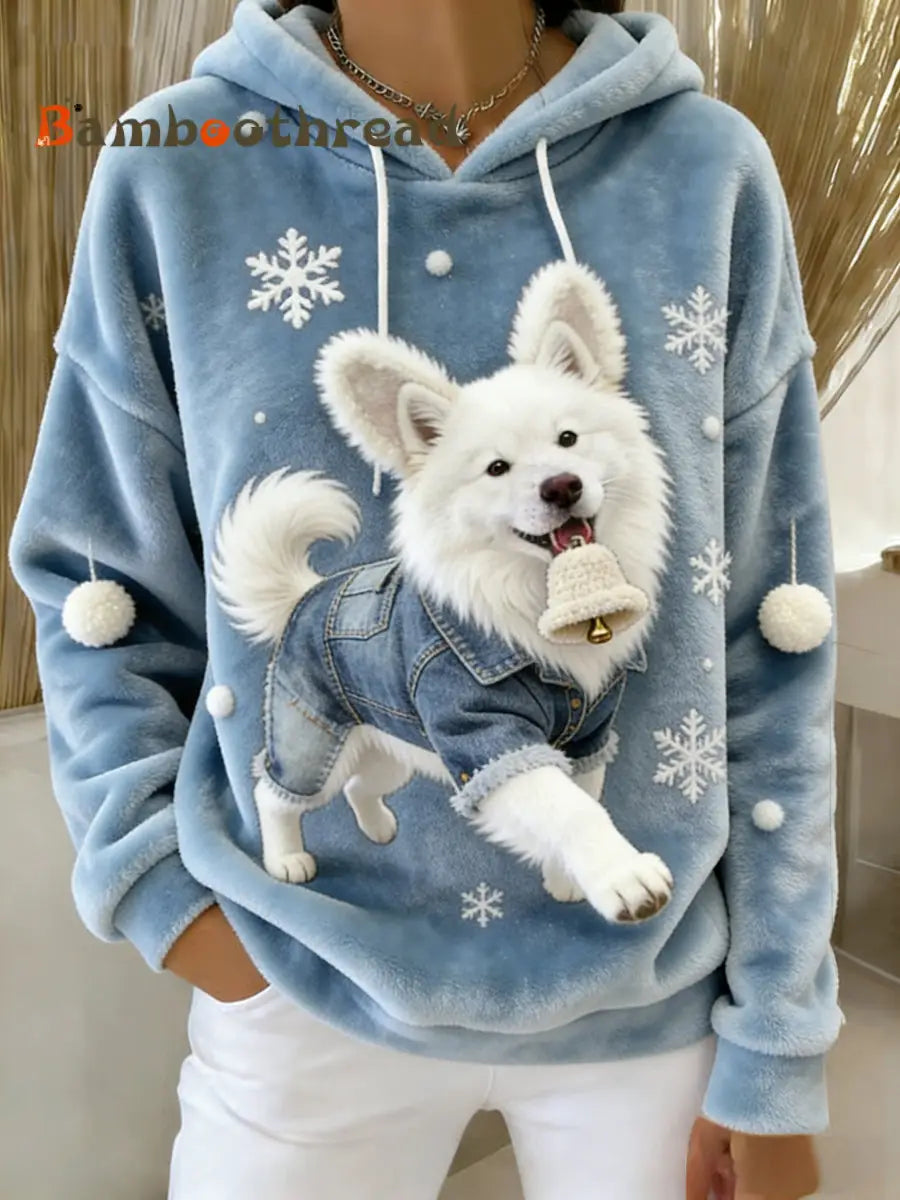 Women’s Retro Animal Art Print Comfortable Flannel Hooded Sweatshirt A / S