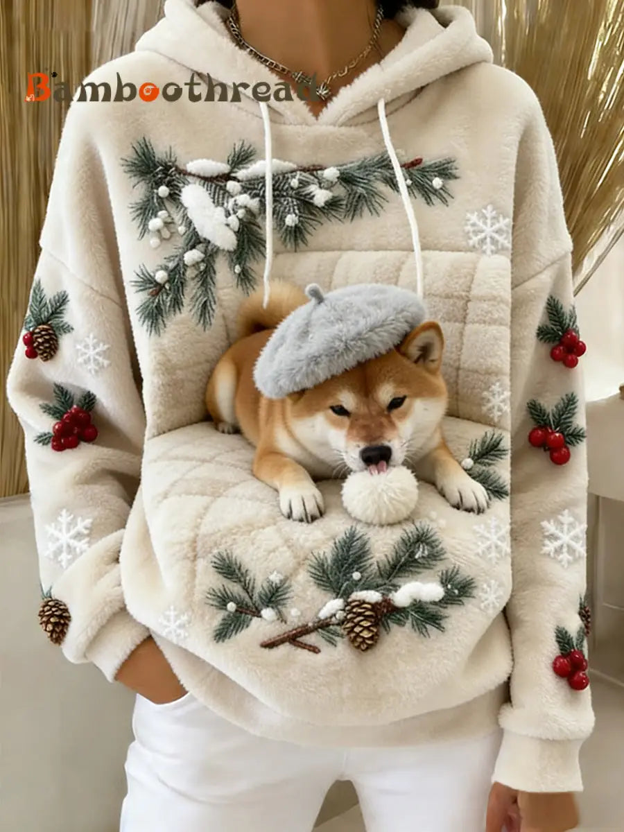 Women’s Retro Animal Art Print Comfortable Flannel Hooded Sweatshirt A / S