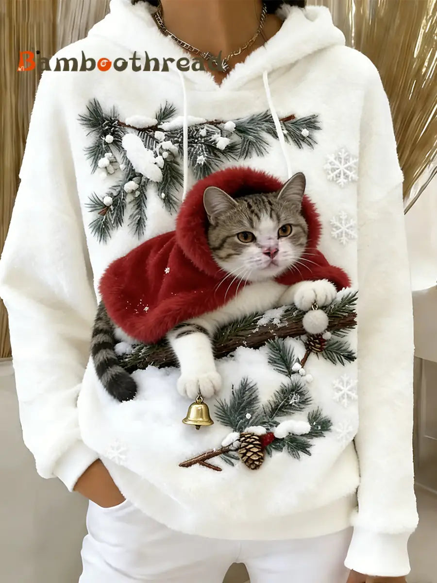 Women’s Retro Animal Art Print Comfortable Flannel Hooded Sweatshirt A / S