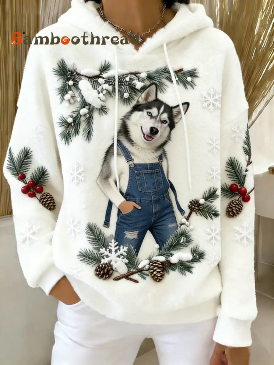 Women’s Retro Animal Art Print Comfortable Flannel Hooded Sweatshirt A / S