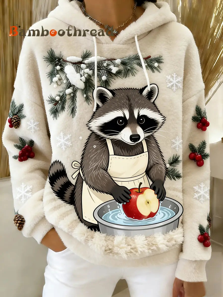 Women’s Retro Animal Art Print Comfortable Flannel Hooded Sweatshirt A / S