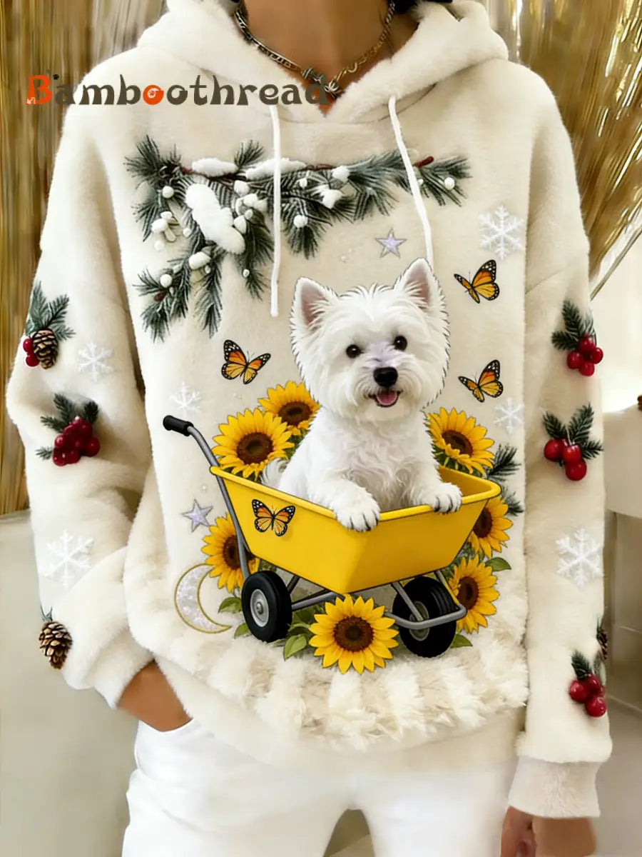 Women’s Retro Animal Art Print Comfortable Flannel Hooded Sweatshirt A / S