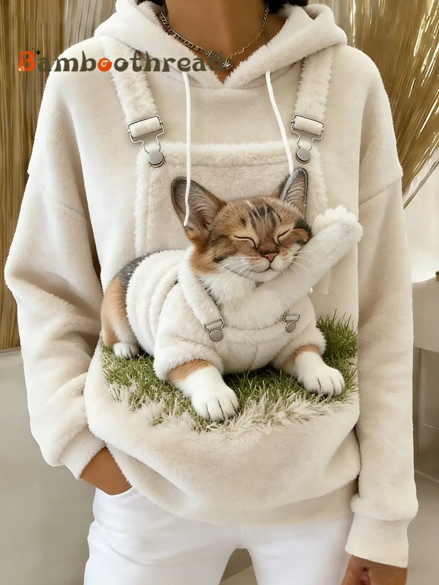 Women’s Retro Animal Art Print Comfortable Flannel Hooded Sweatshirt A / S