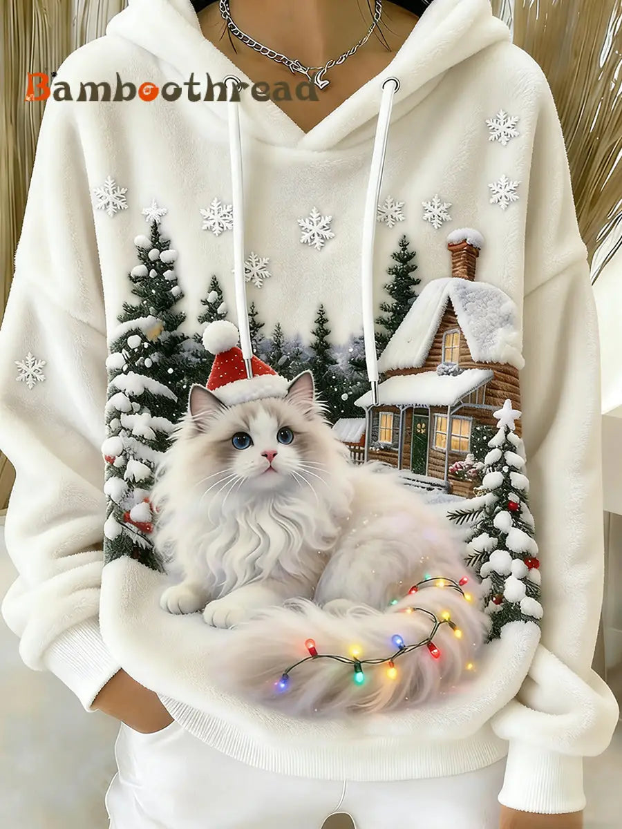 Women’s Retro Animal Art Print Comfortable Flannel Hooded Sweatshirt A / S