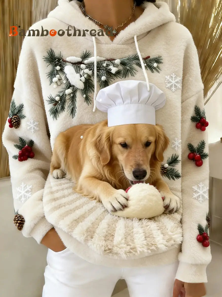 Women’s Retro Animal Art Print Comfortable Flannel Hooded Sweatshirt A / S