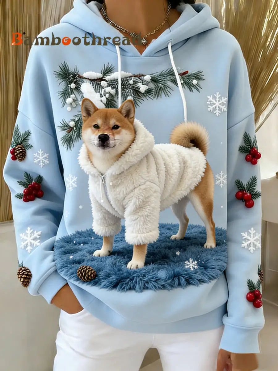 Women’s Retro Animal Art Print Comfortable Flannel Hooded Sweatshirt A / S