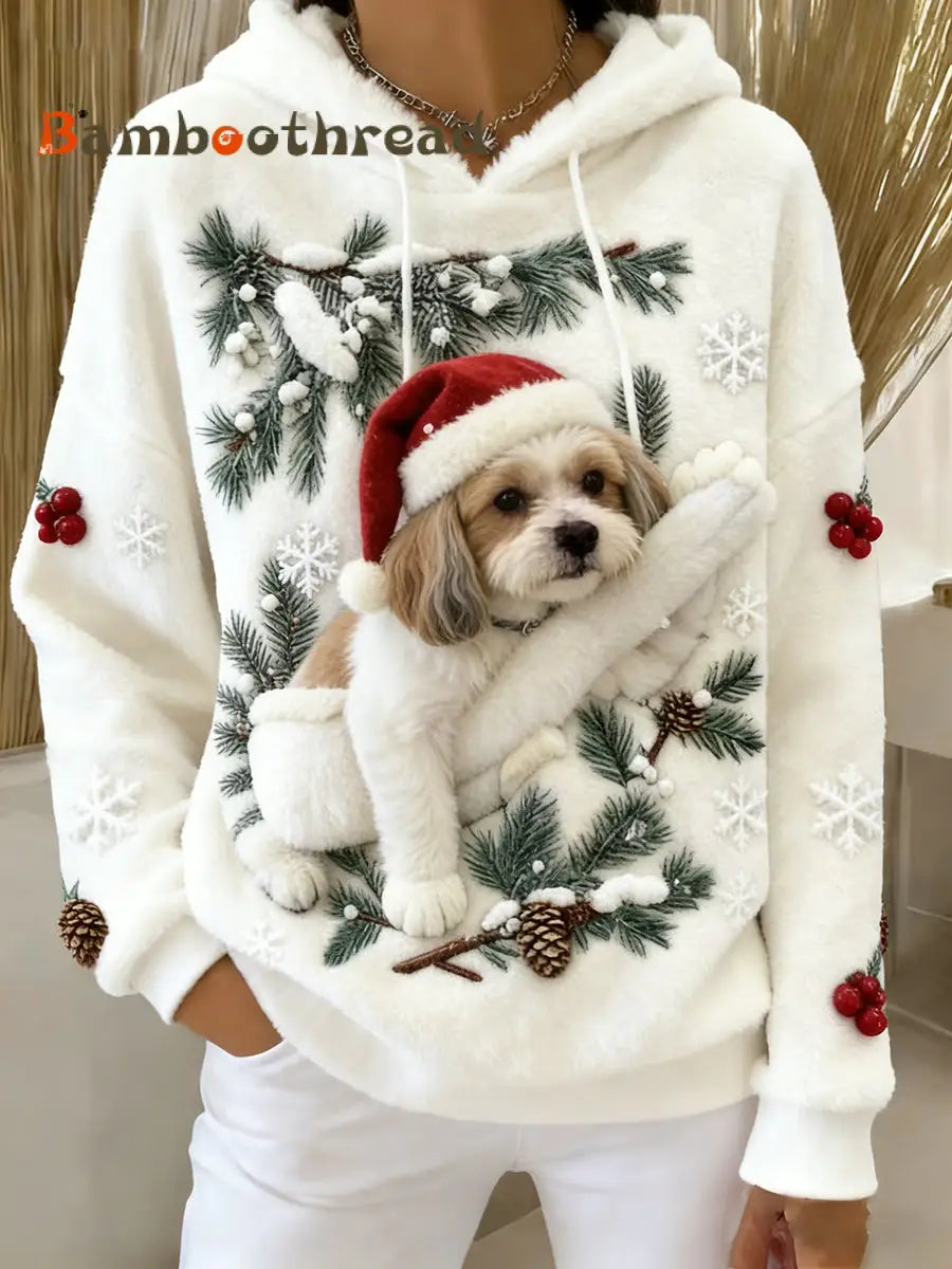 Women’s Retro Animal Art Print Comfortable Flannel Hooded Sweatshirt A / S