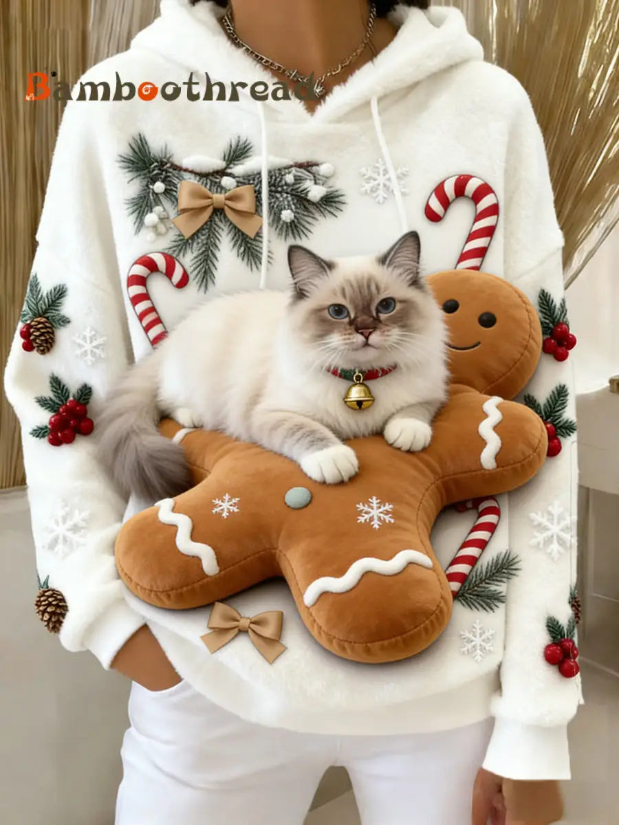 Women’s Retro Animal Art Print Comfortable Flannel Hooded Sweatshirt A / S