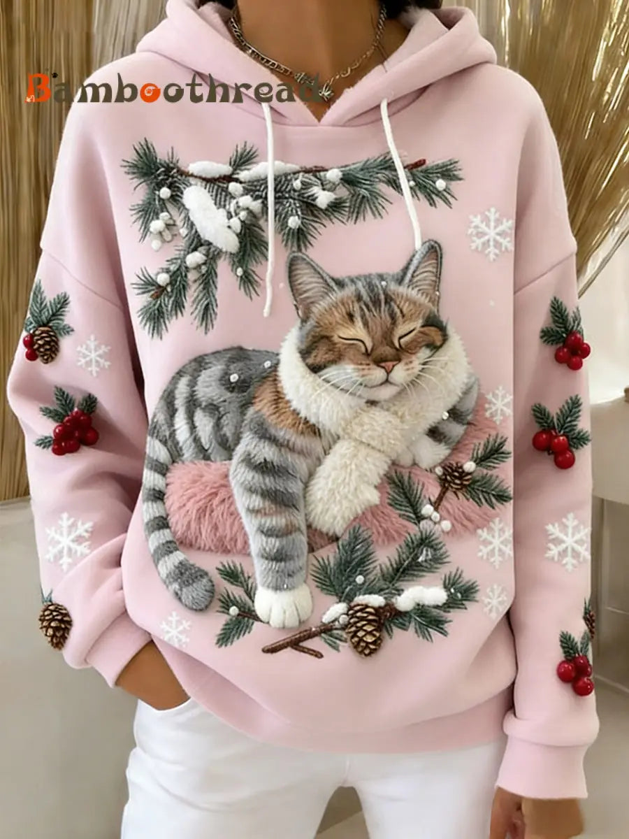 Women’s Retro Animal Art Print Comfortable Flannel Hooded Sweatshirt A / S