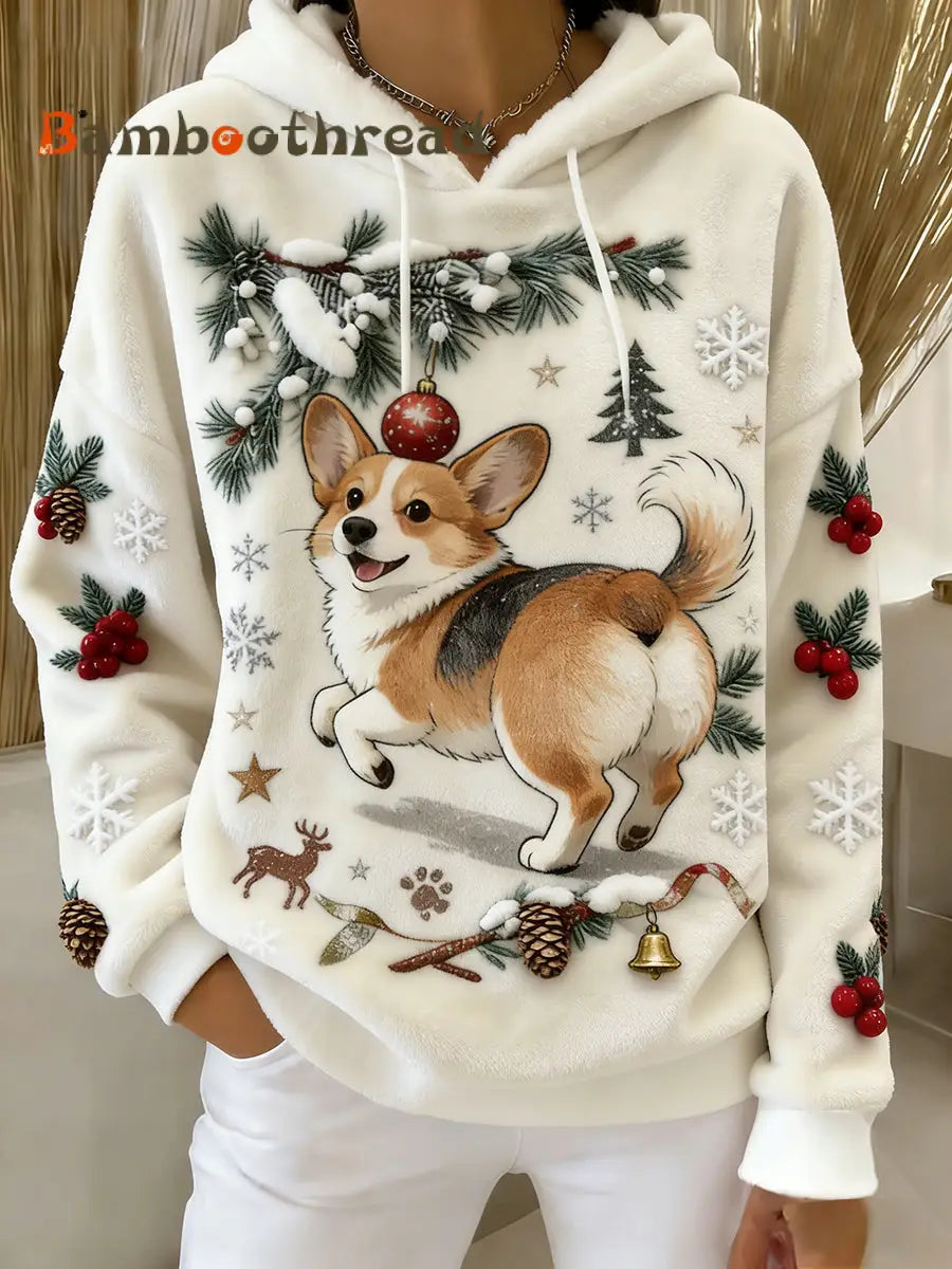 Women’s Retro Animal Art Print Comfortable Flannel Hooded Sweatshirt A / S