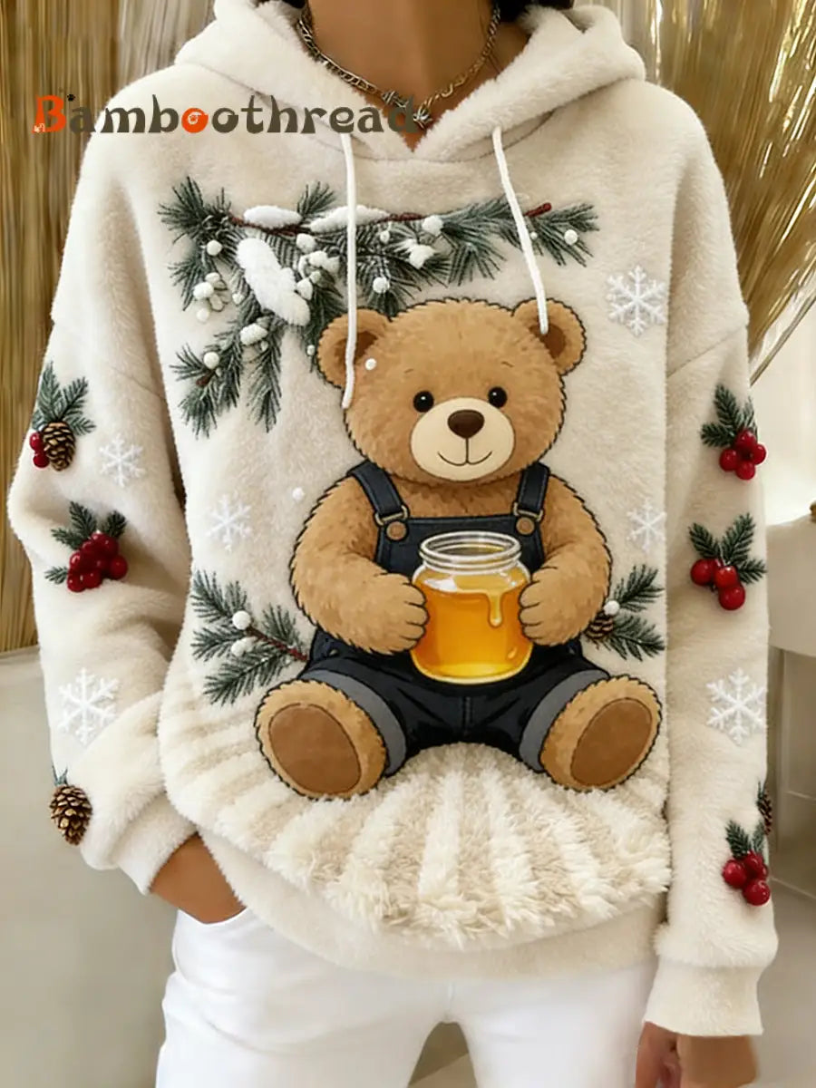 Women’s Retro Animal Art Print Comfortable Flannel Hooded Sweatshirt A / S