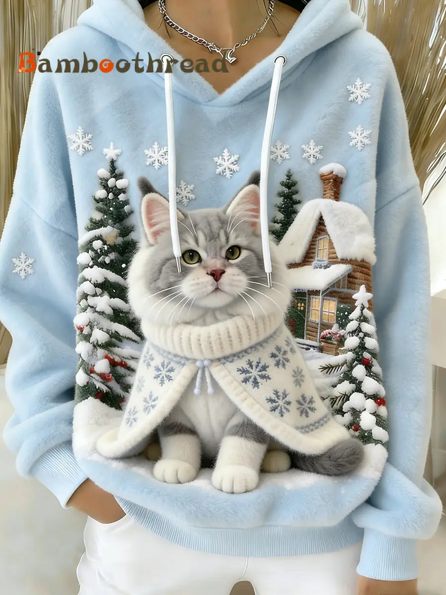 Women’s Retro Animal Art Print Comfortable Flannel Hooded Sweatshirt A / S