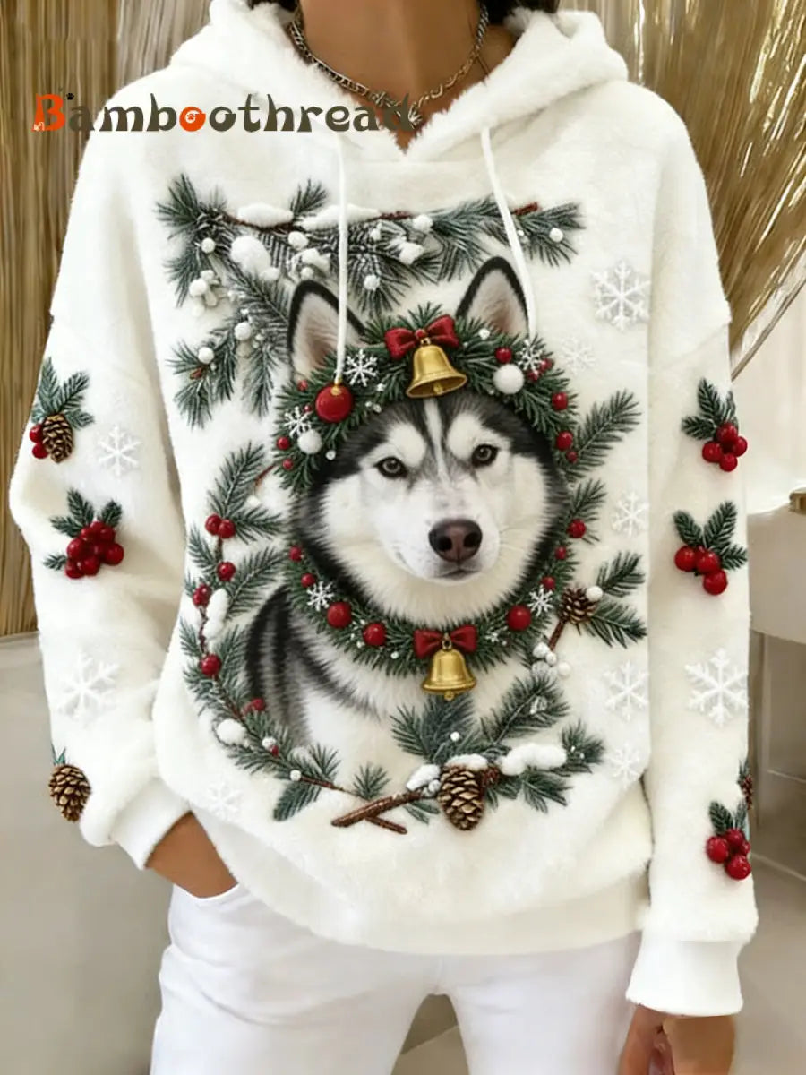 Women’s Retro Animal Art Print Comfortable Flannel Hooded Sweatshirt A / S