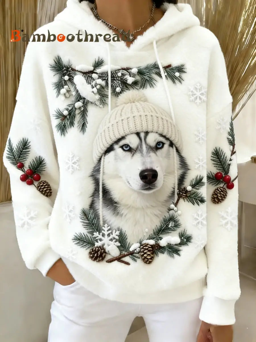 Women’s Retro Animal Art Print Comfortable Flannel Hooded Sweatshirt A / S