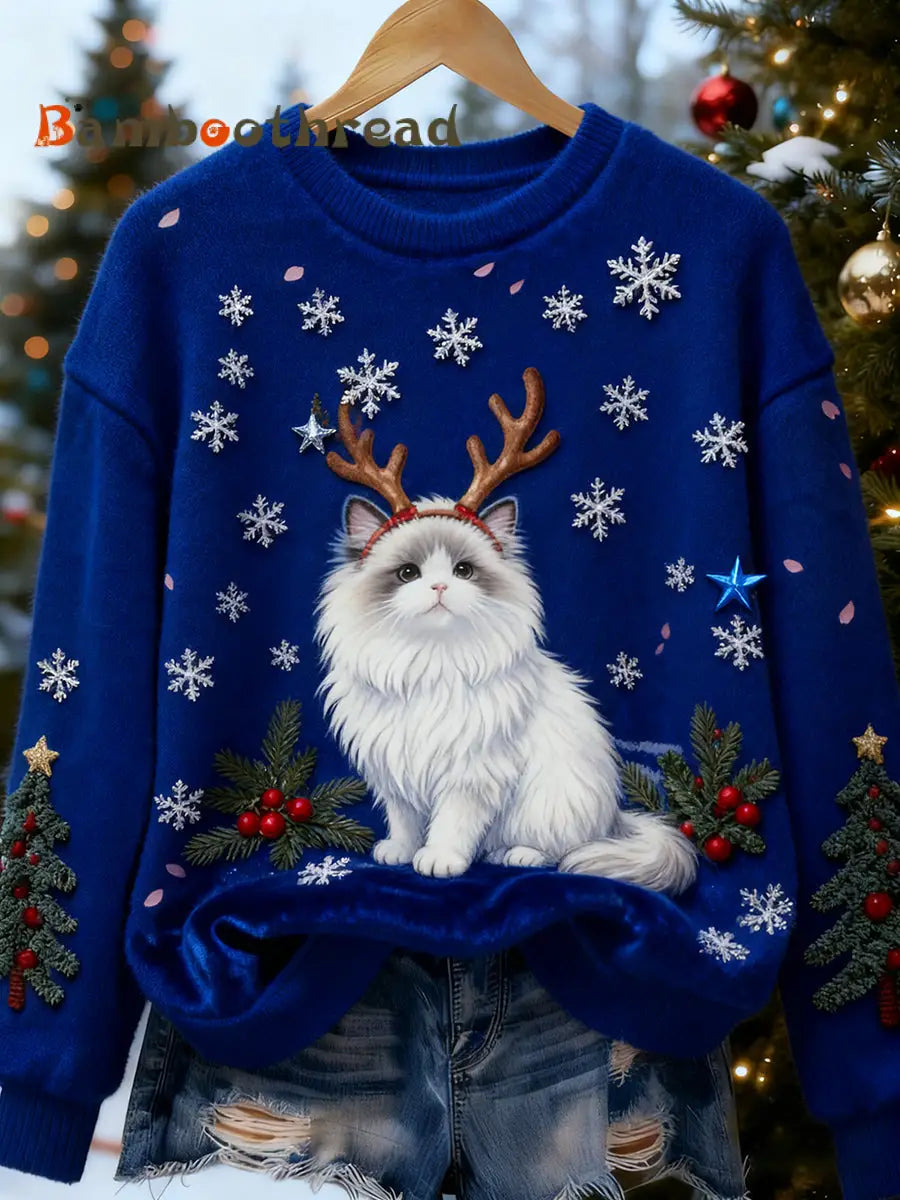 Women’s Retro Animal Christmas Art Print Casual Flannel Top A / S