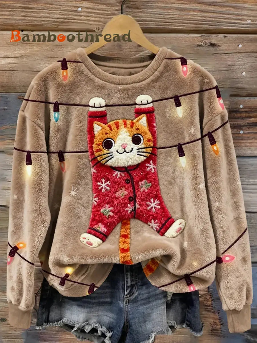 Women’s Retro Animal Christmas Art Print Casual Flannel Top A / S