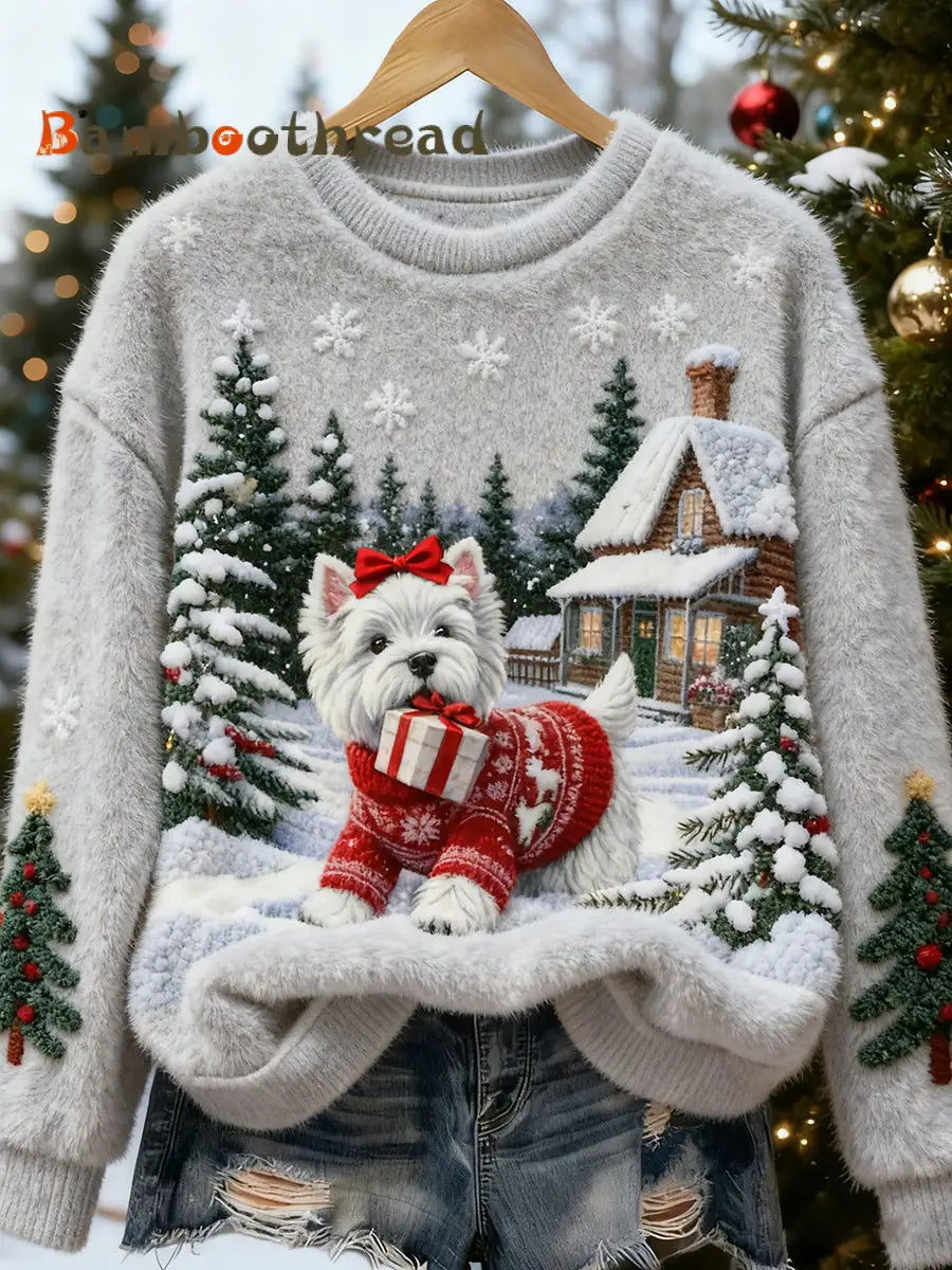Women’s Retro Animal Christmas Art Print Casual Flannel Top A / S