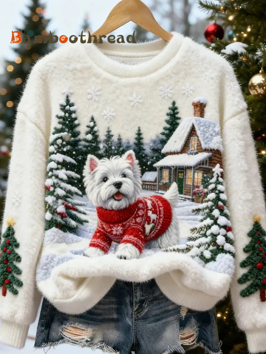 Women’s Retro Animal Christmas Art Print Casual Flannel Top A / S