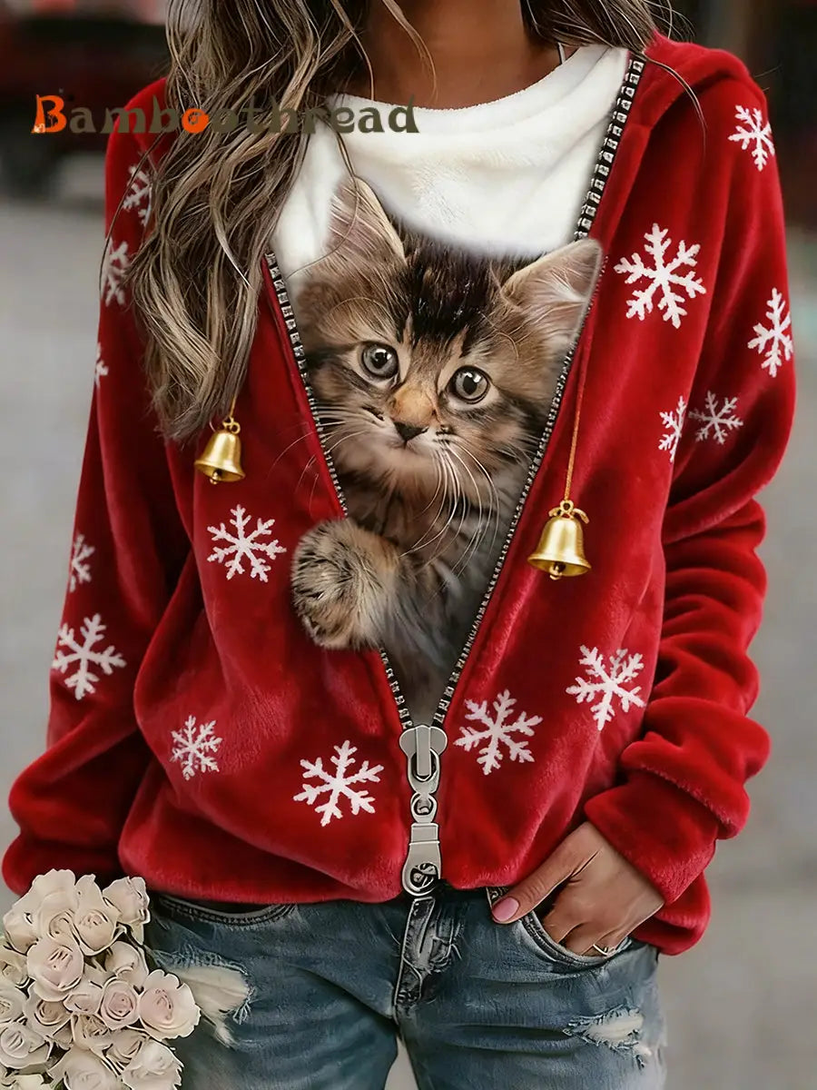 Women’s Retro Animal Christmas Art Print Casual Flannel Top A / S