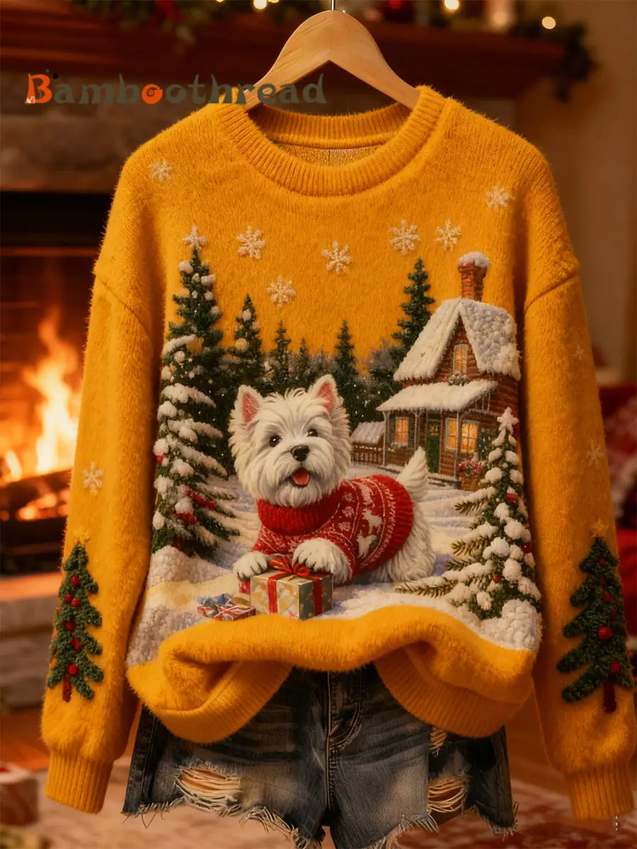 Women’s Retro Animal Christmas Art Print Casual Flannel Top A / S