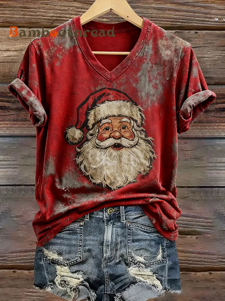 Women’s Santa Claus Printed Casual T-shirt Red / S