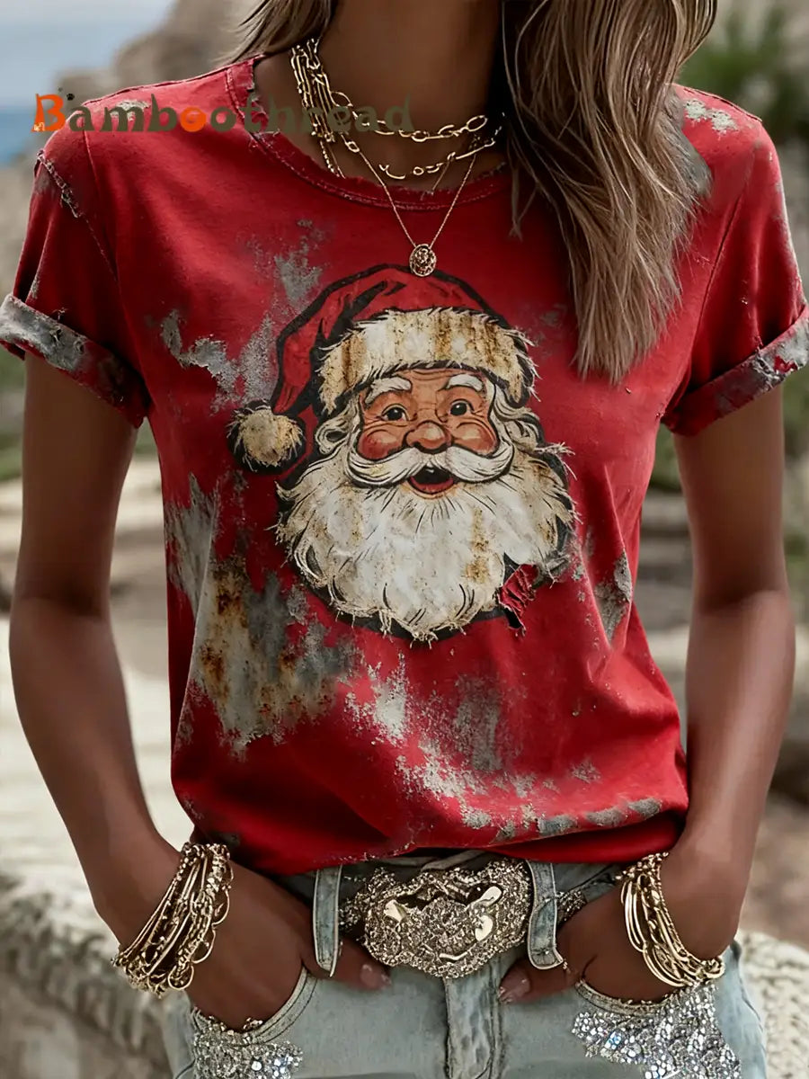 Women’s Santa Claus Printed Casual T-shirt Red / S