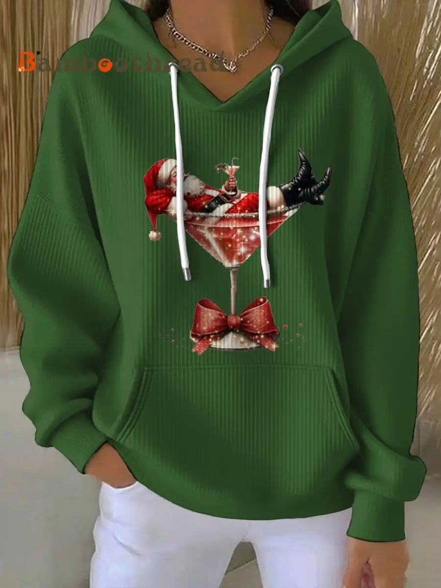 Women’s Santa Claus Printed Hoodie Green / S