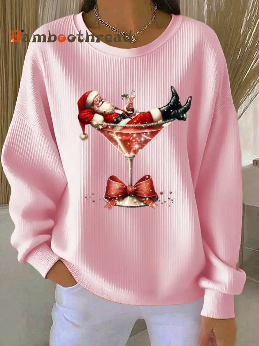 Women’s Santa Claus Printed Tops Light Pink / S