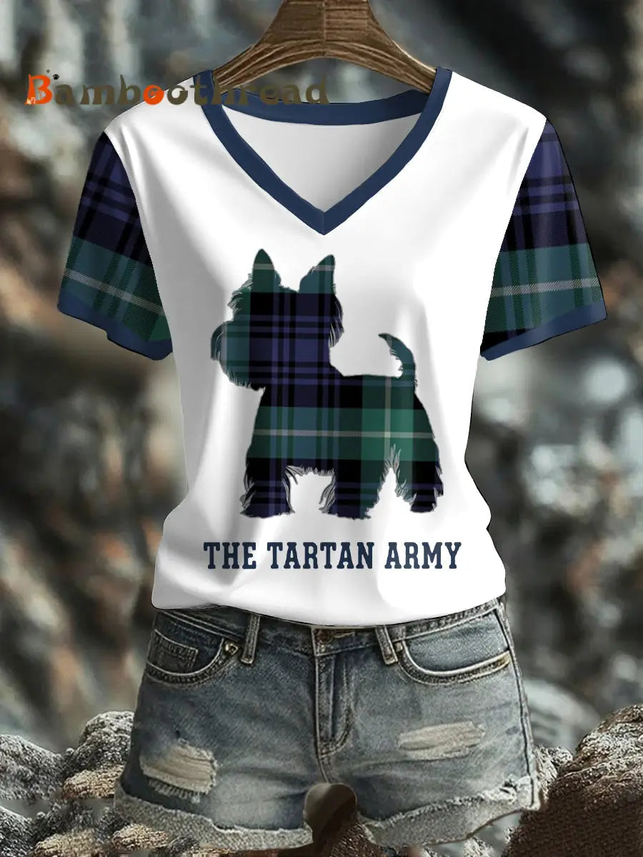 Women’s Scotland Scottie Dog Football Tartan Lover Printed T-shirt White / S